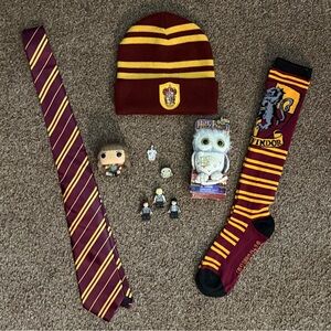 Bundle of Harry Potter Gryffindor Legos, Hat, Tie, Charm, Pin, Funko Pop, Plush